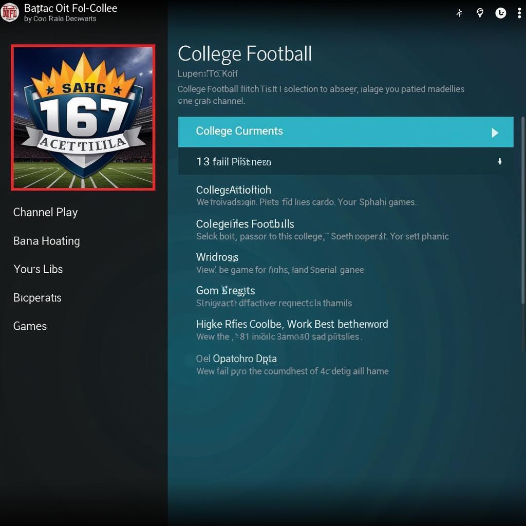 Kodi Interface displaying College Football Options