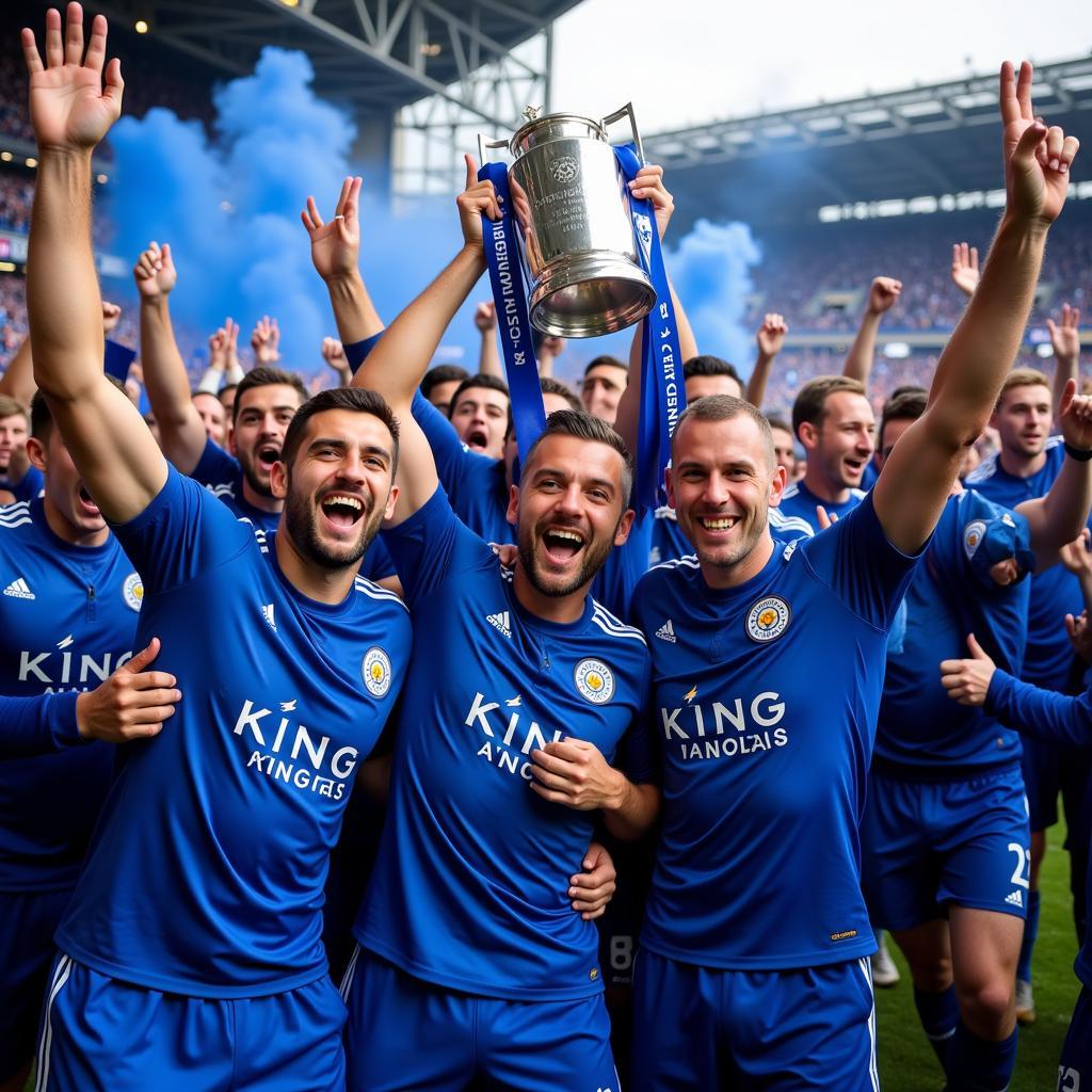 Leicester City players celebrating