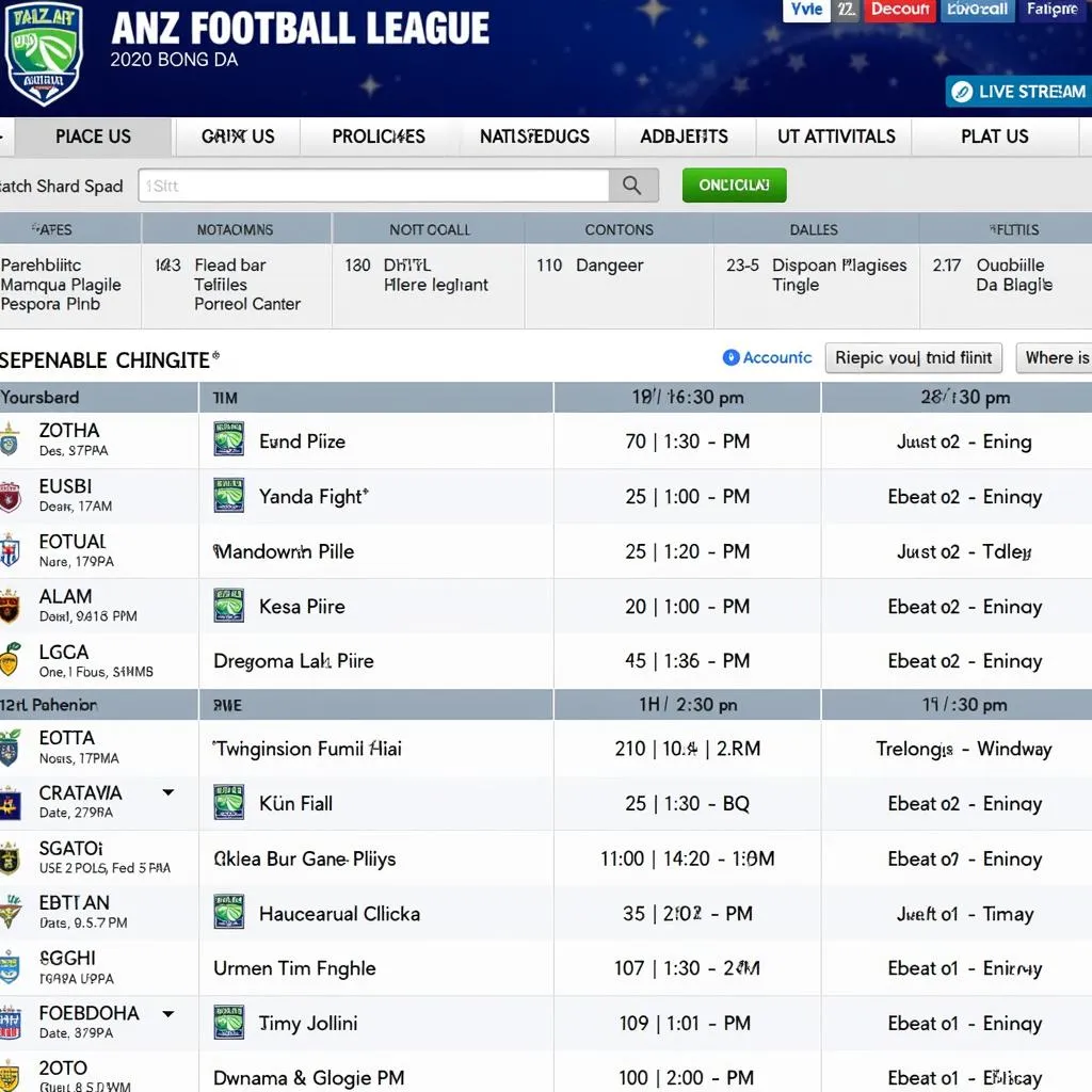 Lịch Thi Đấu ANZ Football League