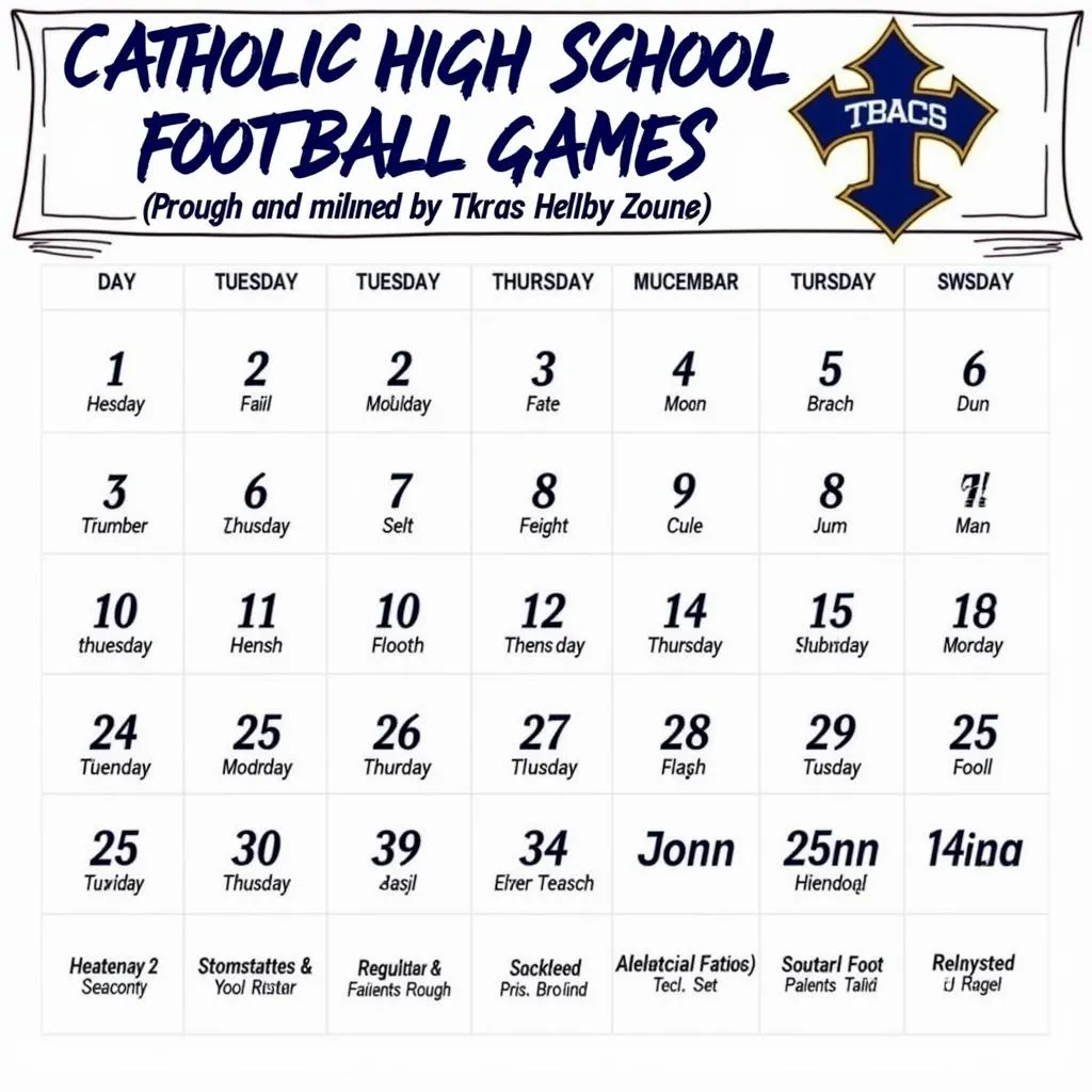 Catholic High School Baton Rouge football schedule displayed on a calendar