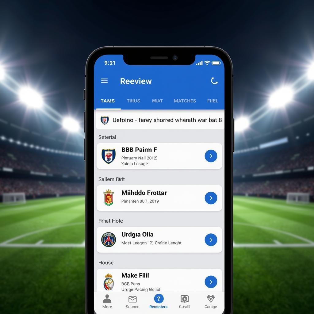 Live football match schedule on the app