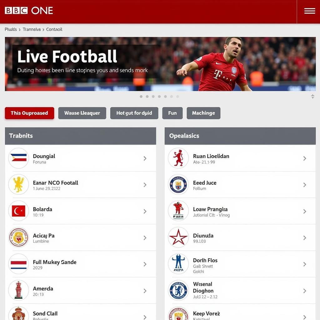 BBC One Live Football Schedule