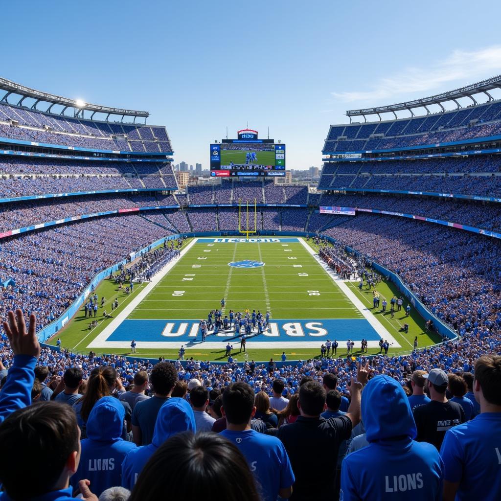 A panoramic view of the Lions' home stadium during a game