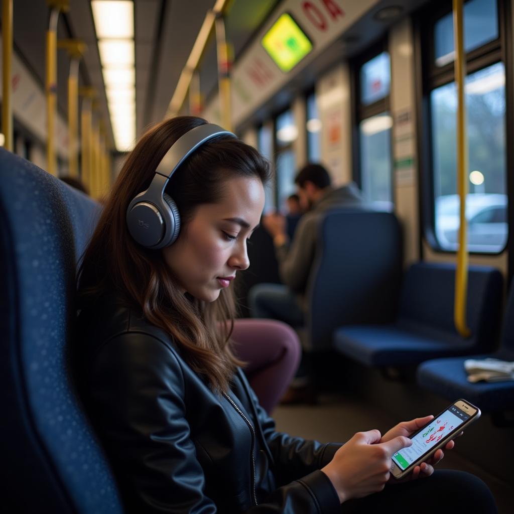 Enjoying live football commentary on headphones while commuting