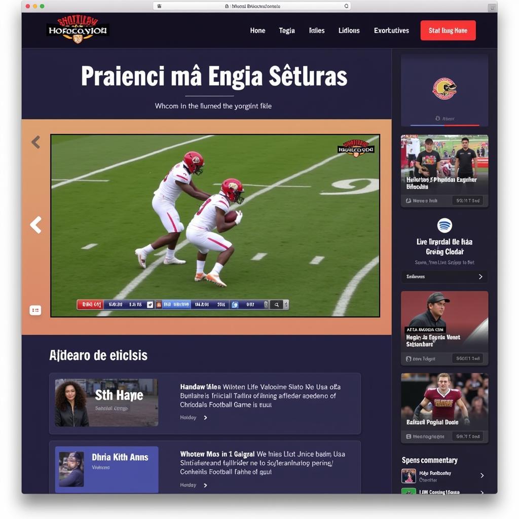 Screenshot of the "Live Bóng Đá" website with a Choctaw football live game stream