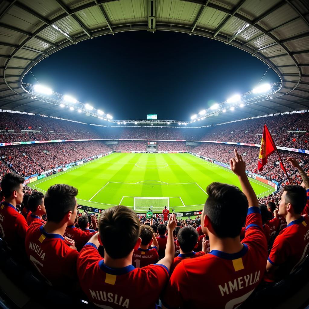 Fans celebrating a goal during a live football match