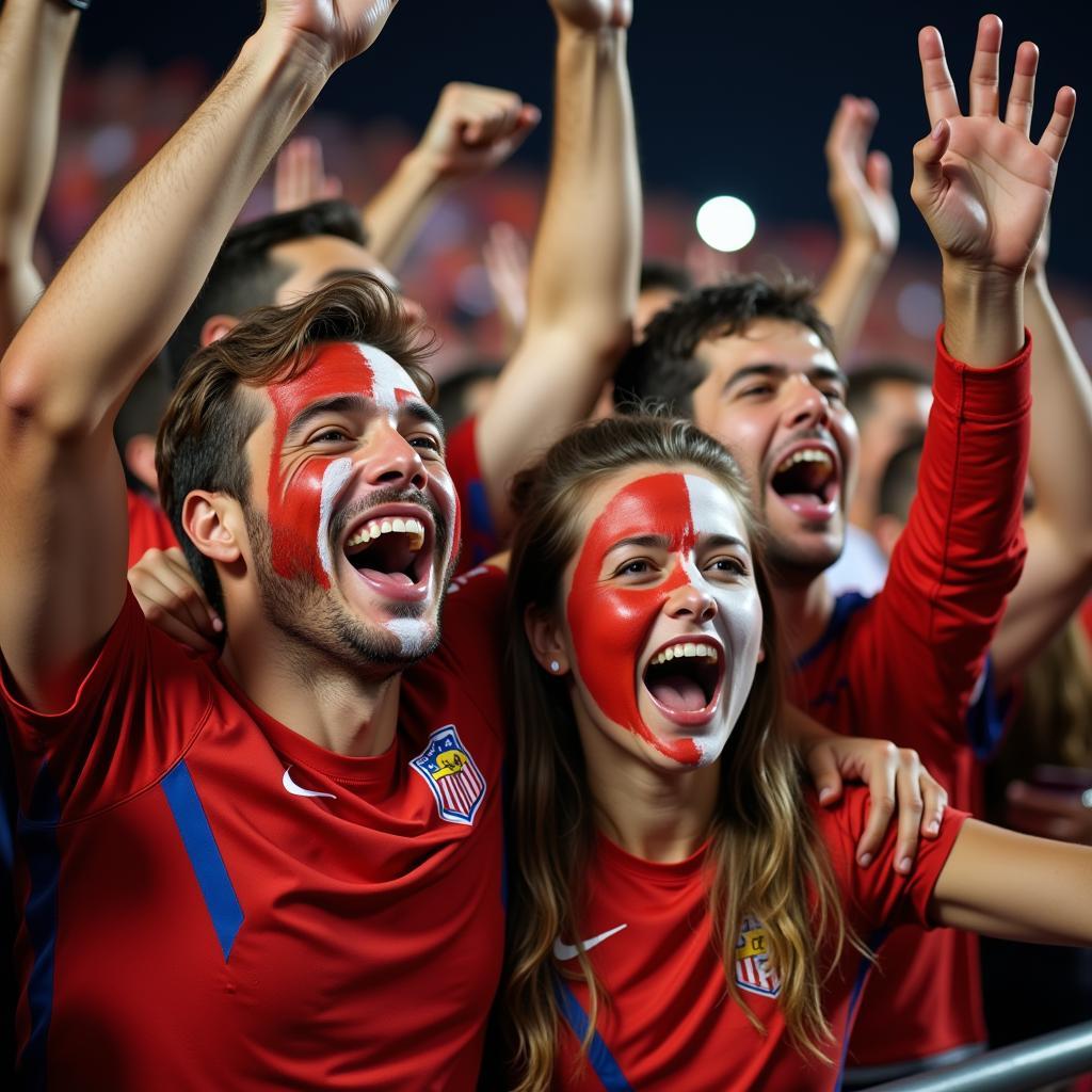 Football fans celebrating a goal