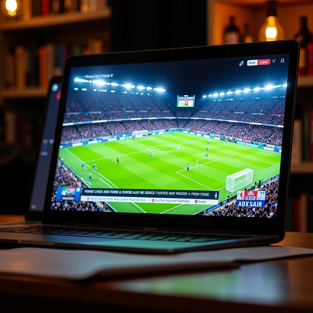 Live football commentary and social media interaction on a laptop screen