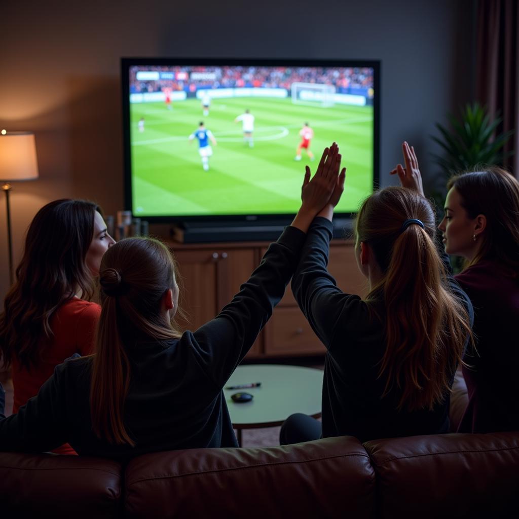 Friends watching live football together