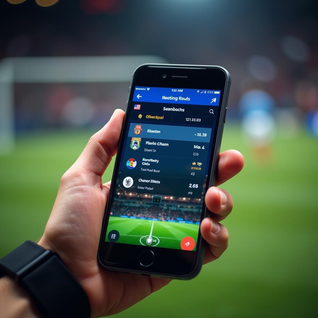 Checking live football score on smartphone