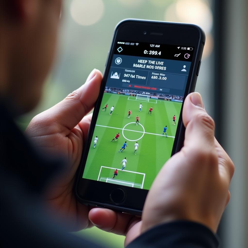 Smartphone displaying live football scores