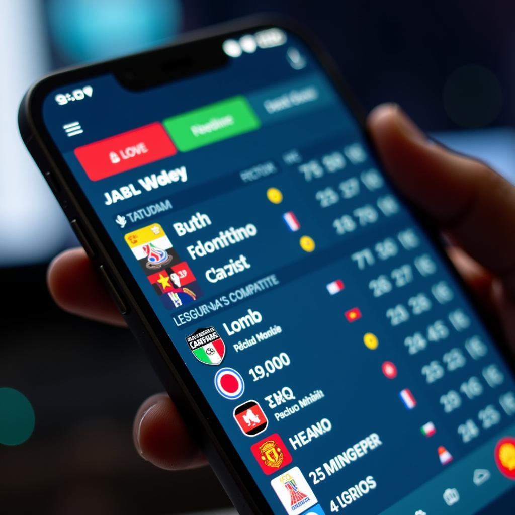 Live football scores displayed on a mobile phone