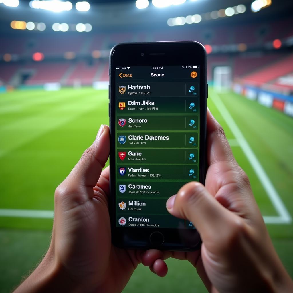 Live football scores displayed on a smartphone