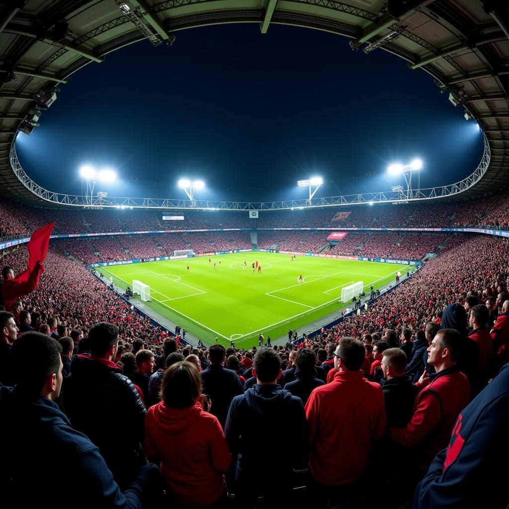 Packed football stadium with fans