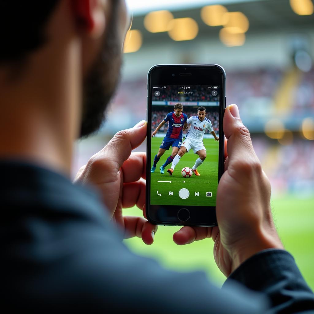 Man watching live football on phone