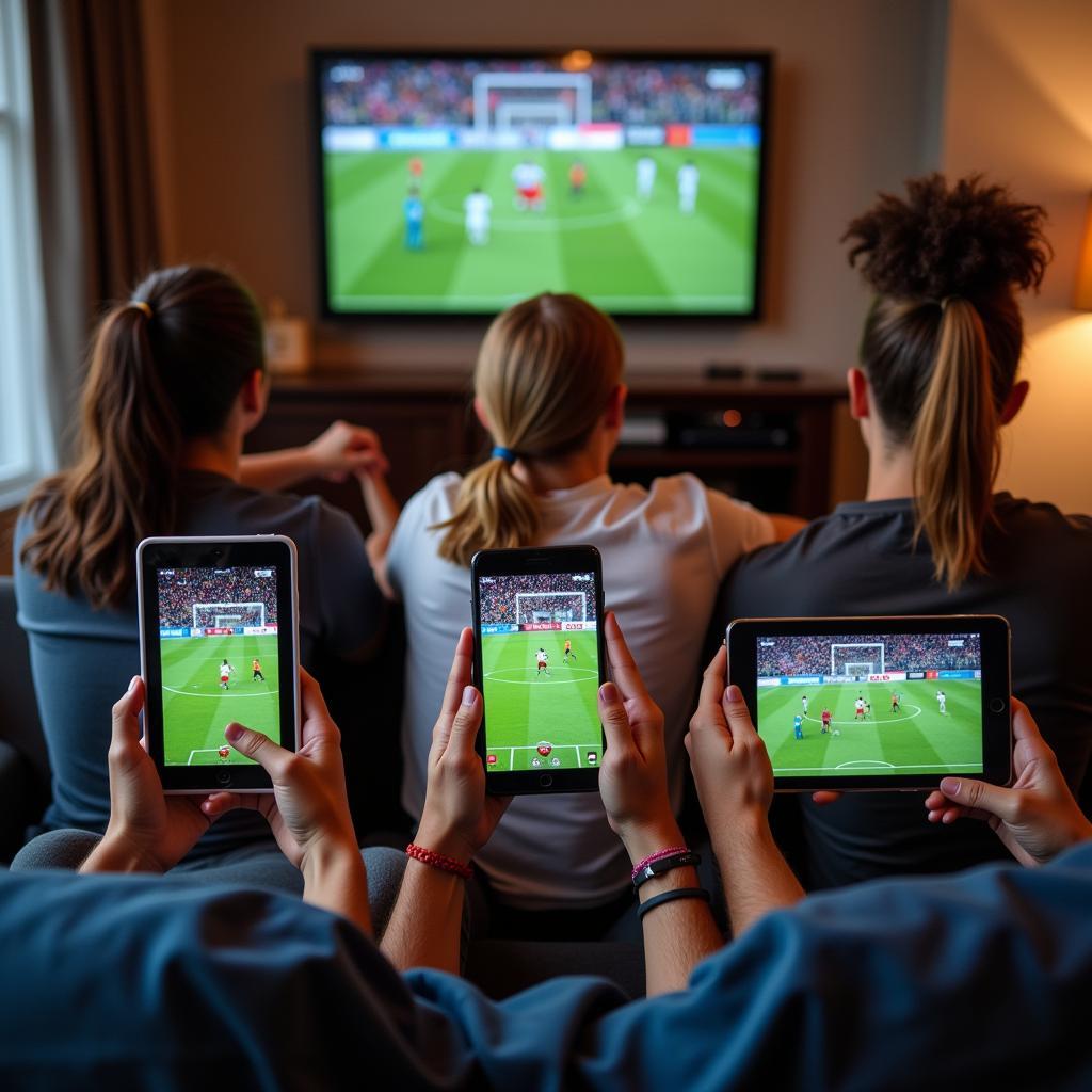 Fans watching football live stream on their devices