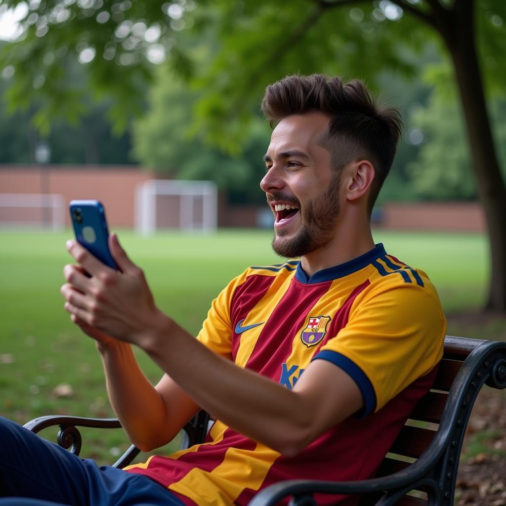 Fan watching live football on mobile