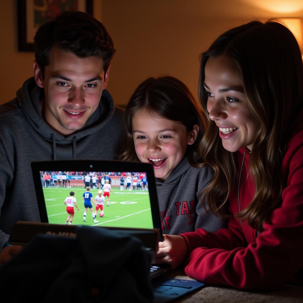 Family watching Carroll High School Football Live Stream on a laptop.