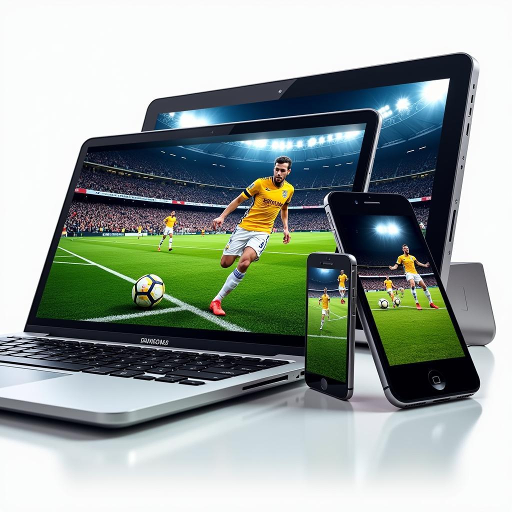 Fans watching live streaming football on multiple devices