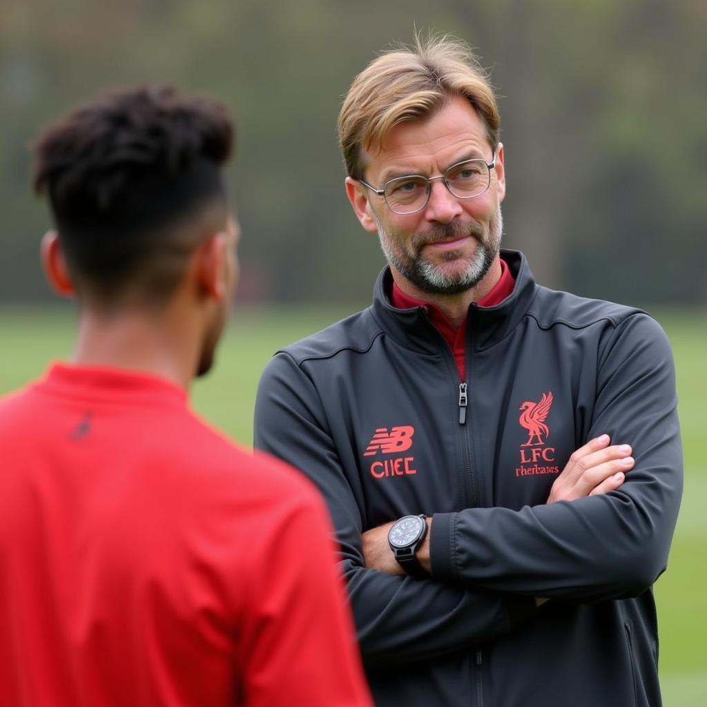 HLV Jurgen Klopp theo dõi cầu thủ trên sân tập