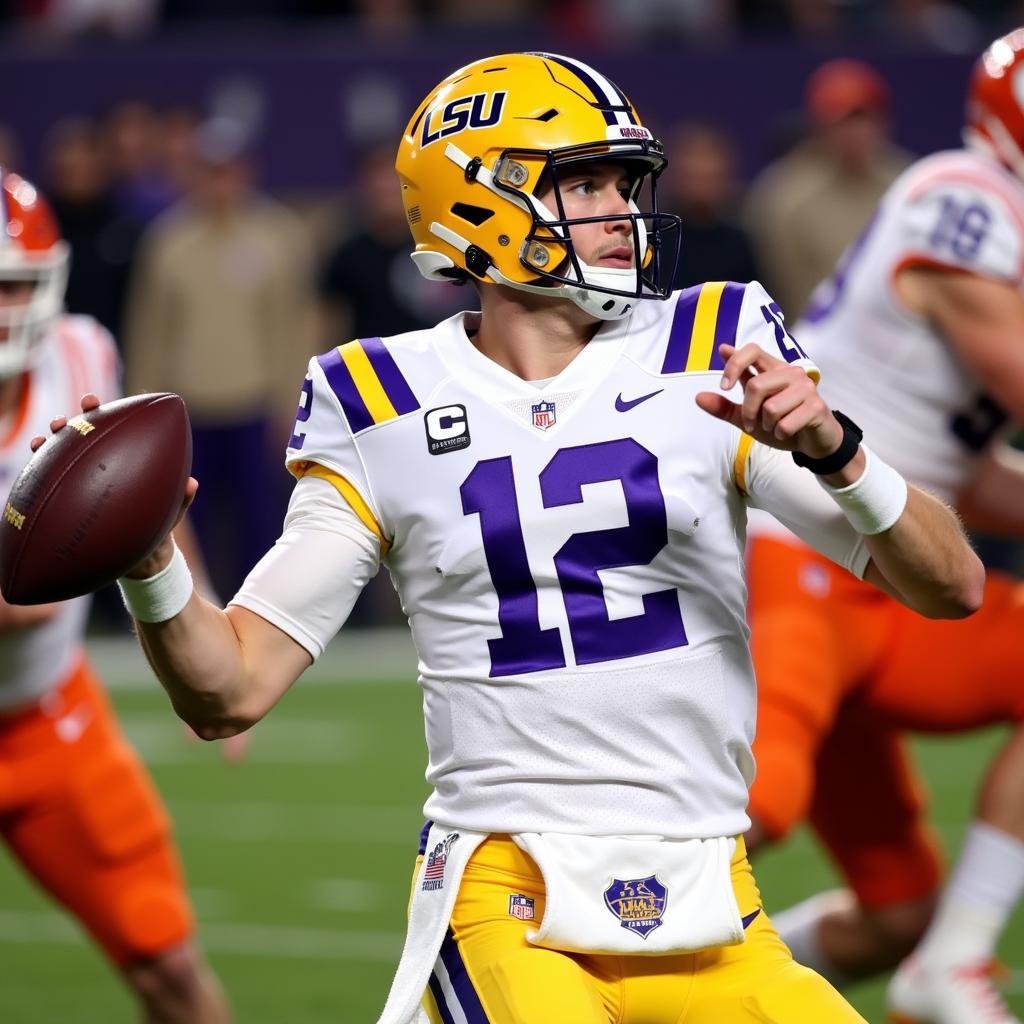 LSU quarterback Joe Burrow throwing a pass