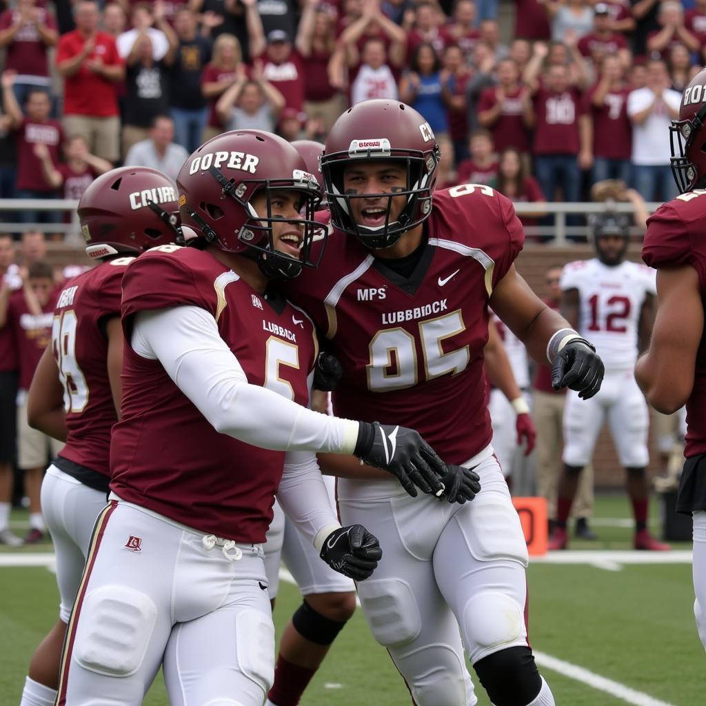 Lubbock Cooper High School football players celebrating a touchdown