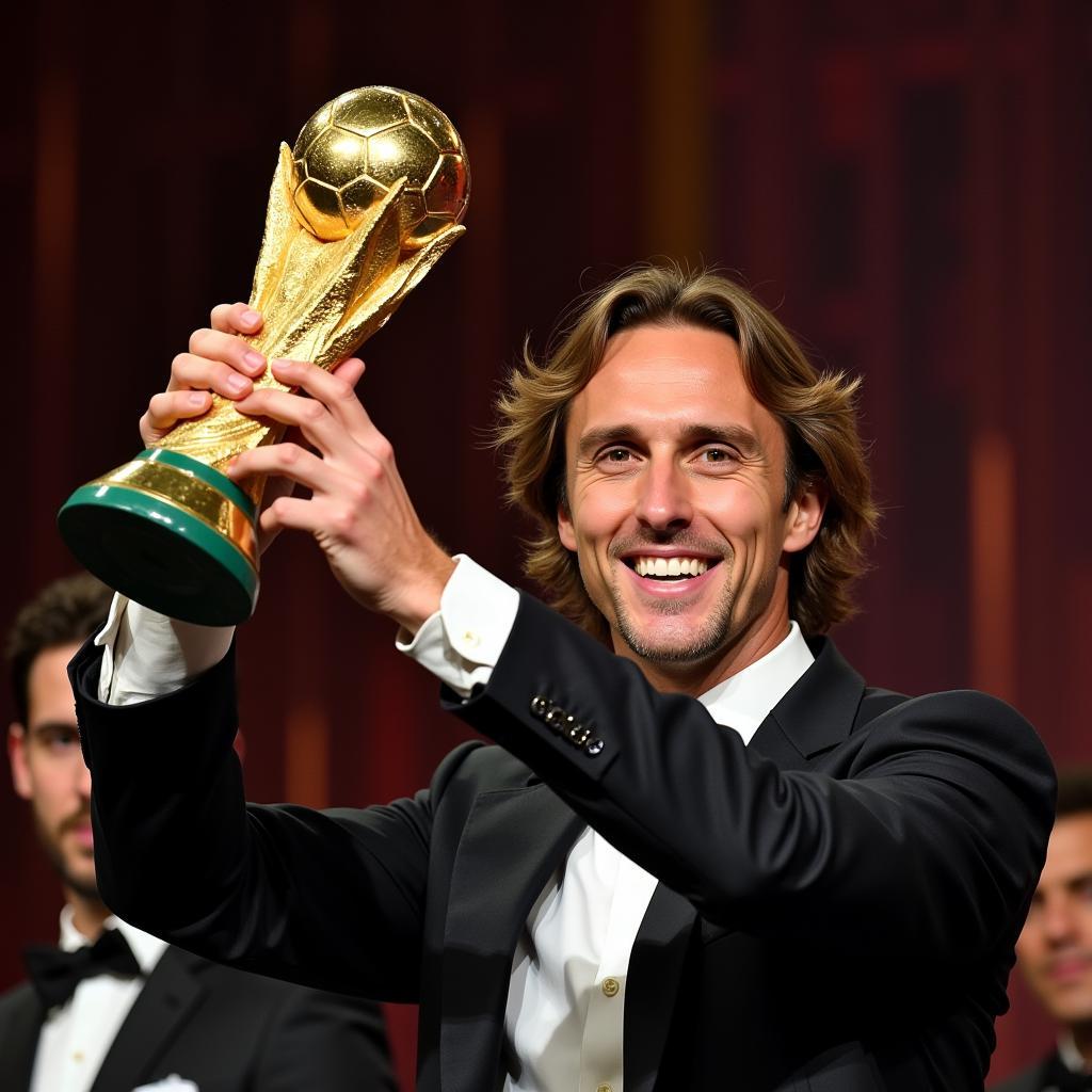 Luka Modrić receiving The Best FIFA Men's Player award