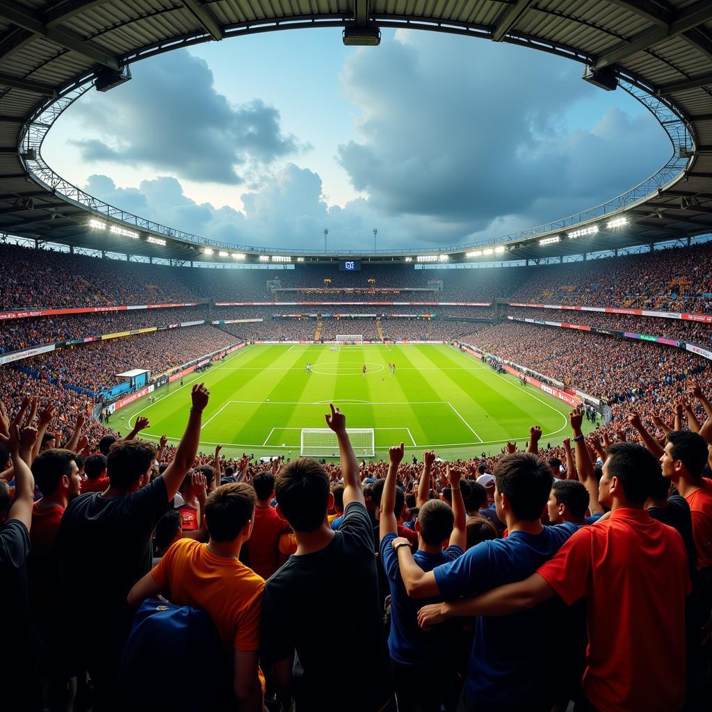 Football fans cheering for their team