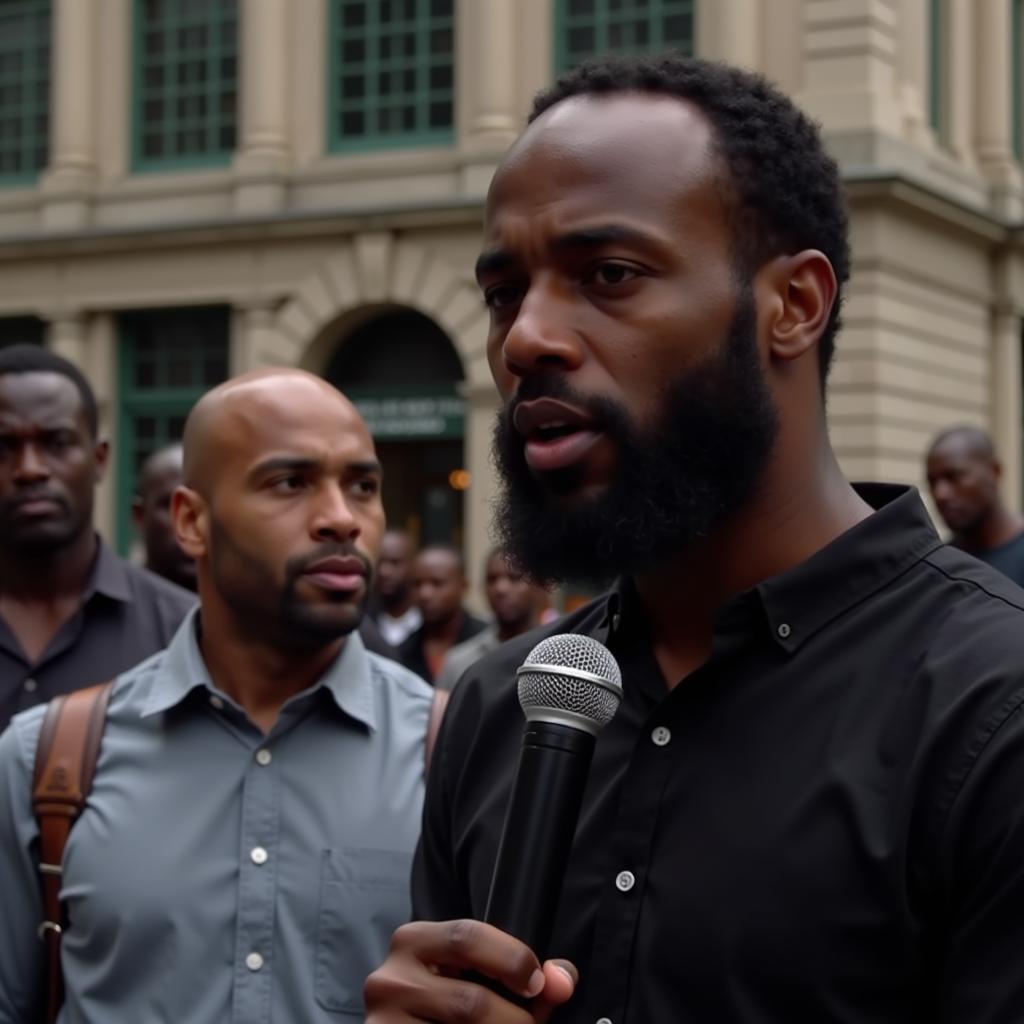 Malcolm Jenkins speaking at a rally