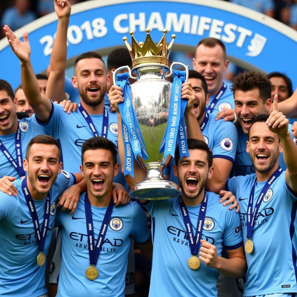 Manchester City celebrating their Premier League title win in 2017-18