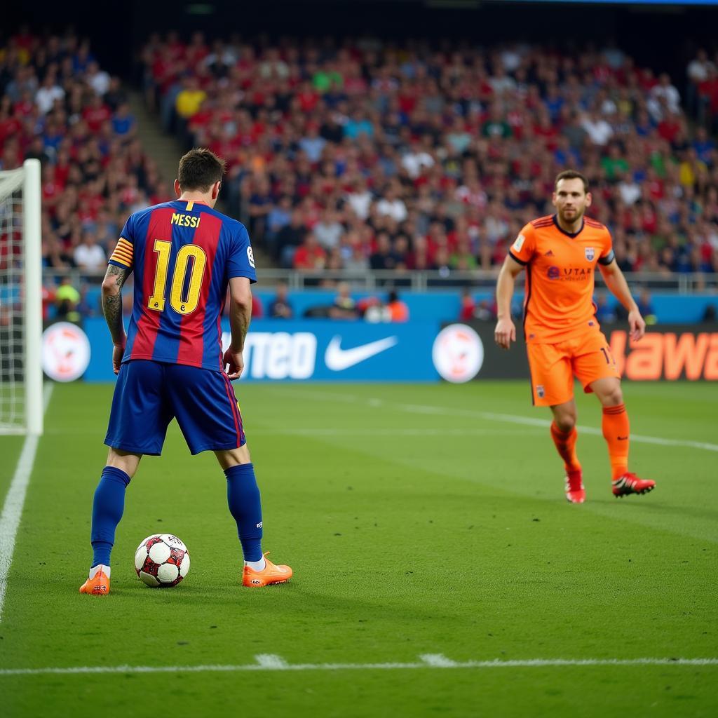 Lionel Messi lining up a free-kick against Russia