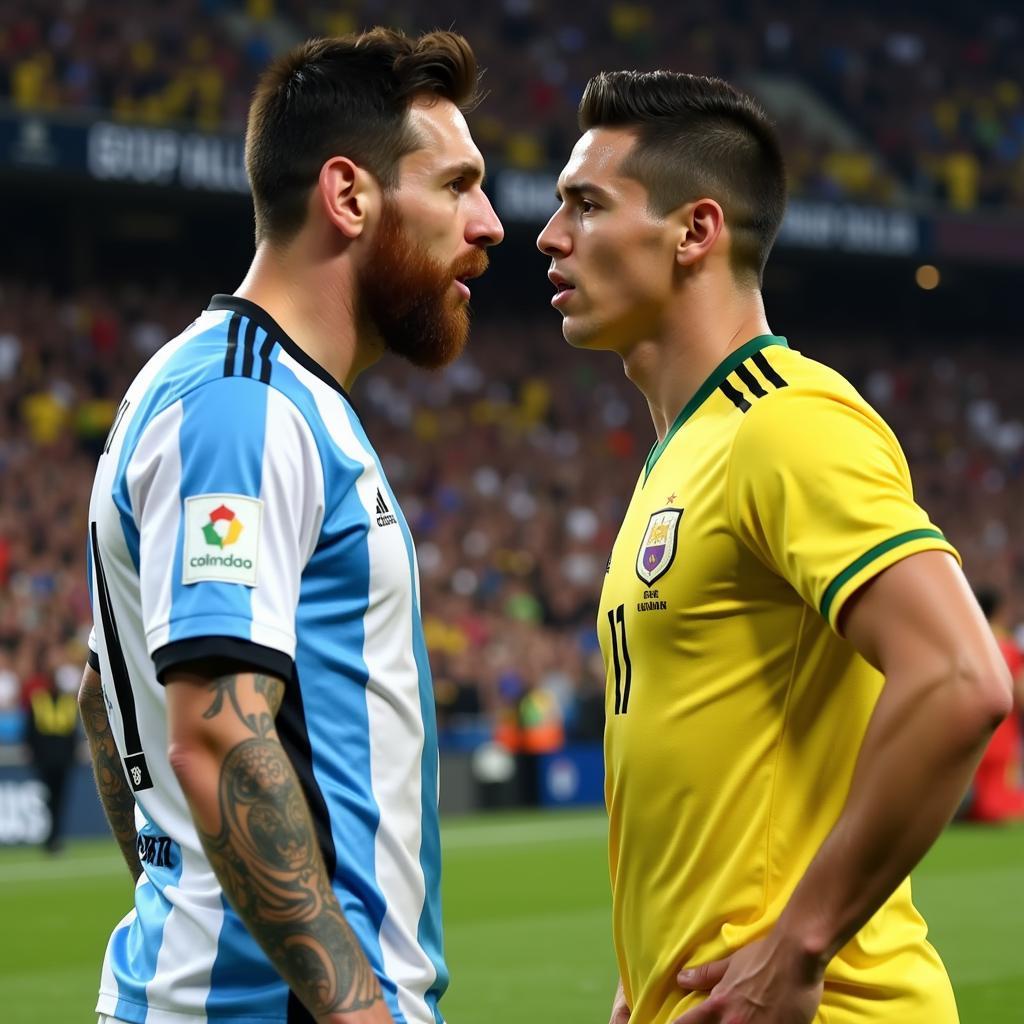 Lionel Messi và James Rodriguez đối đầu trong trận Argentina vs Colombia