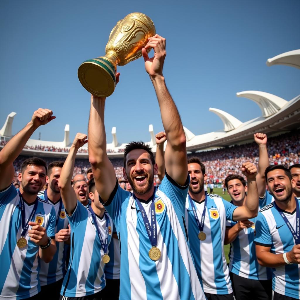 Lionel Messi lifts the World Cup trophy in Qatar 2022