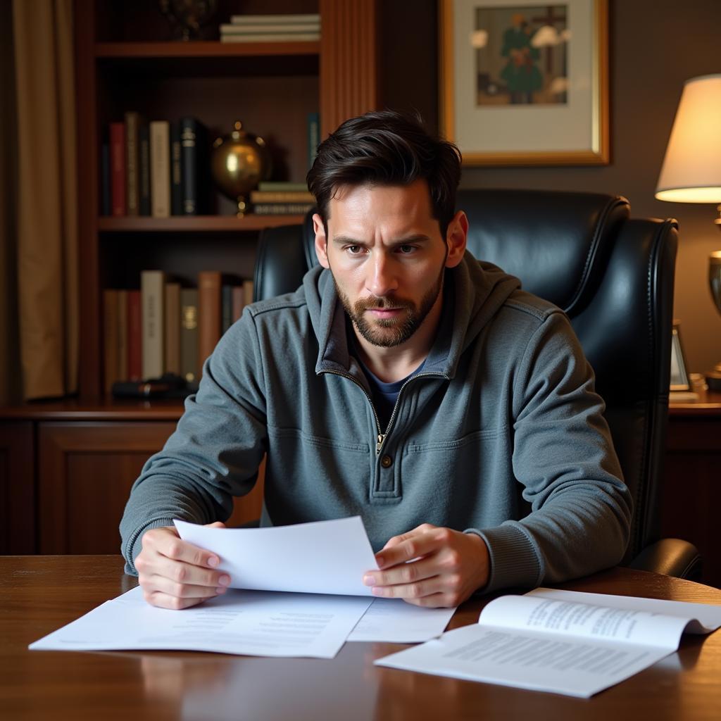 Lionel Messi reviewing tax documents