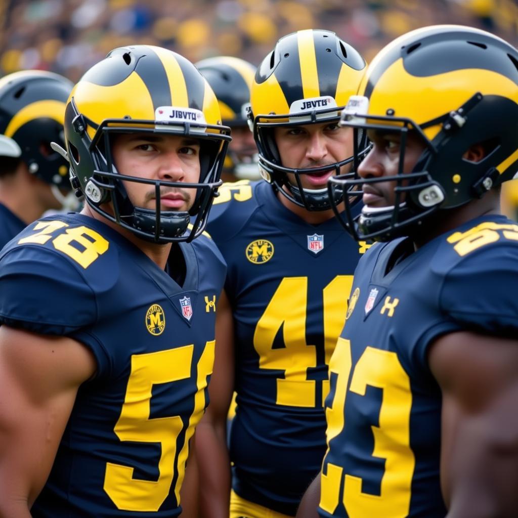 Key Players in a Huddle during Michigan Football Game