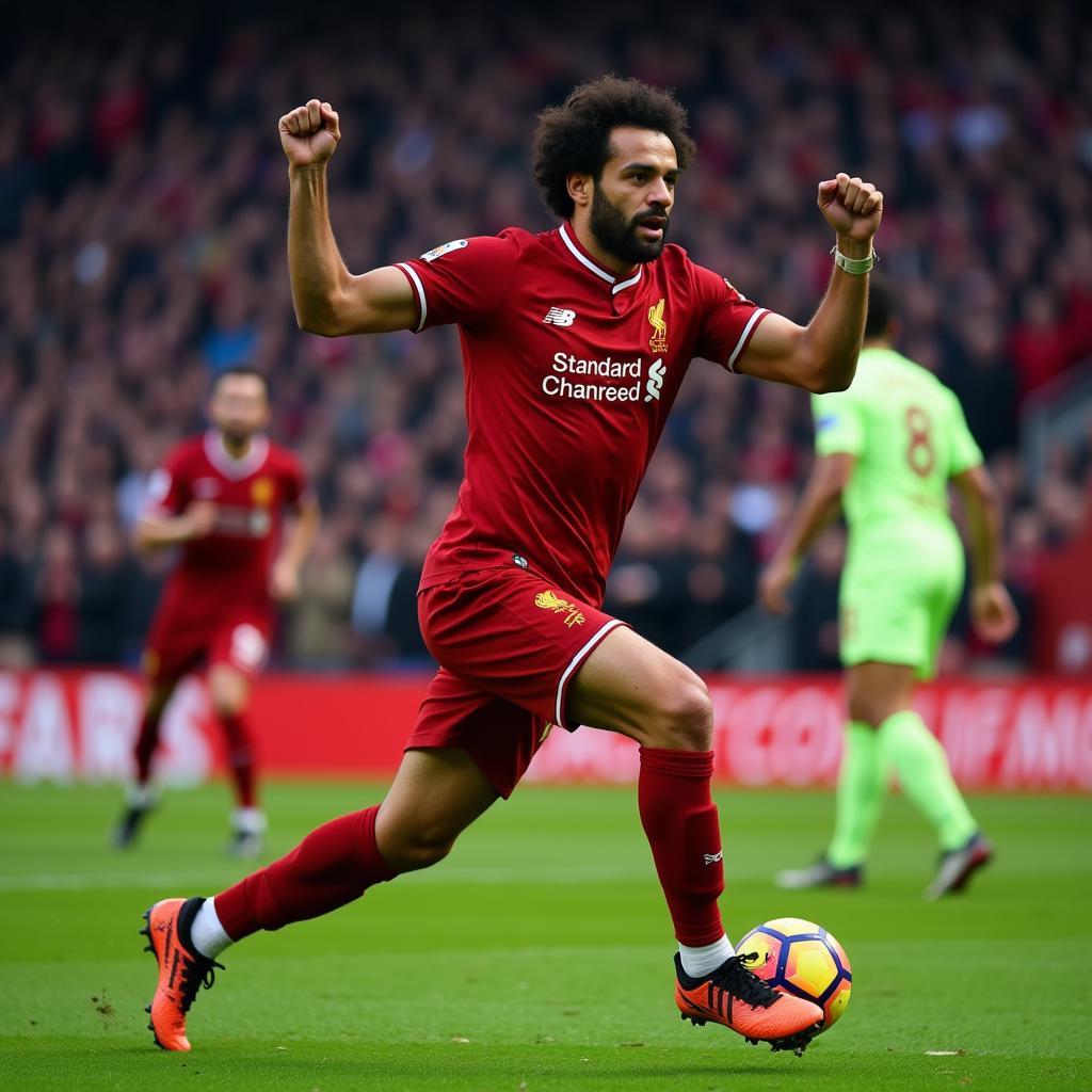 Mohamed Salah ăn mừng bàn thắng cho Liverpool