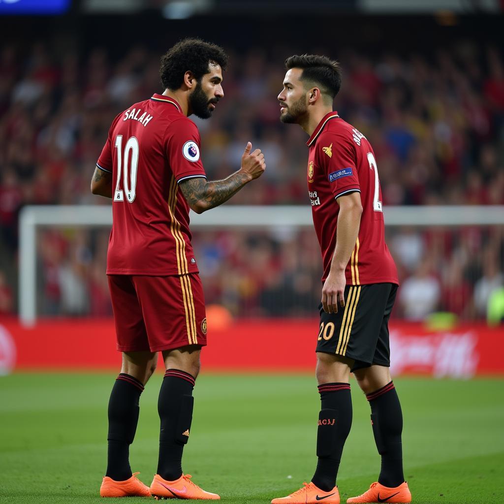 Mohamed Salah và Son Heung-min trong trận đấu bóng đá