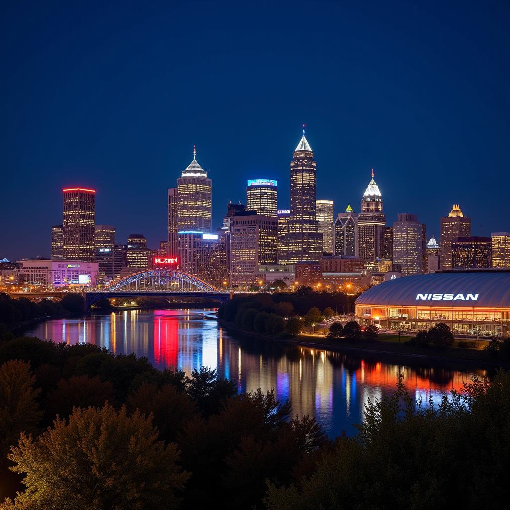 Nashville Skyline at Night with Nissan Stadium