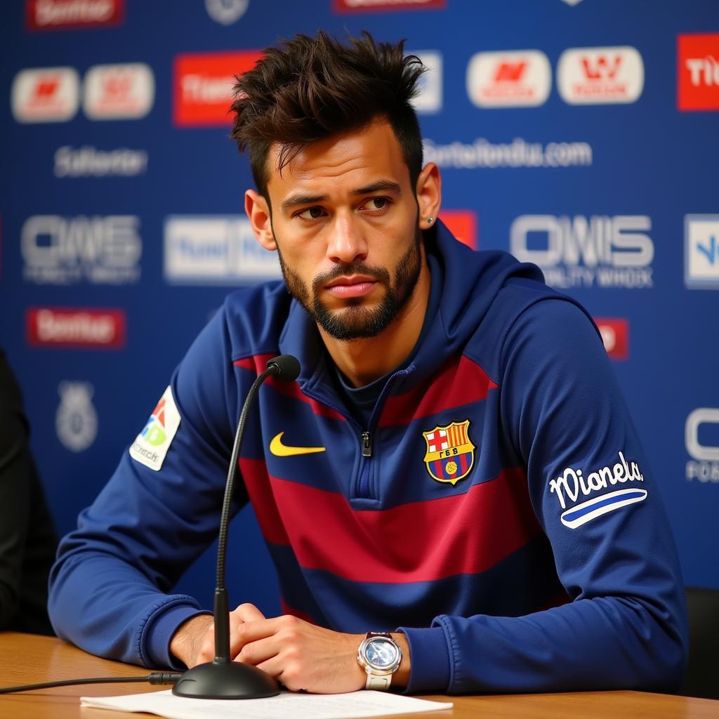 Neymar Jr. addressing legal issues in a press conference