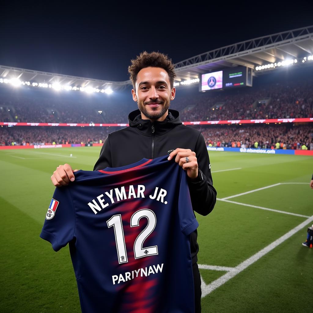 Neymar Jr. being unveiled as a PSG player