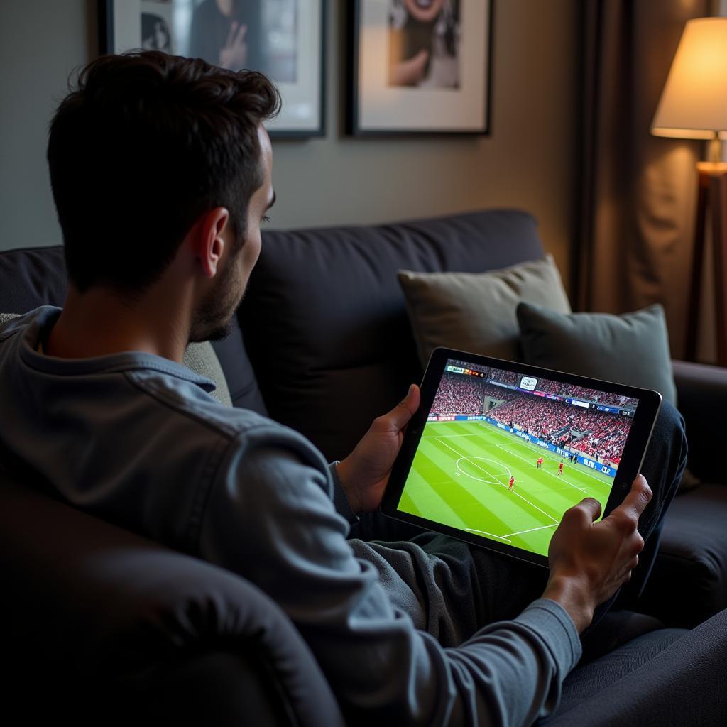 Man watching live football online on a tablet