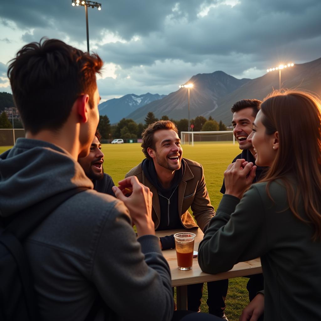 Football fans discussing a match