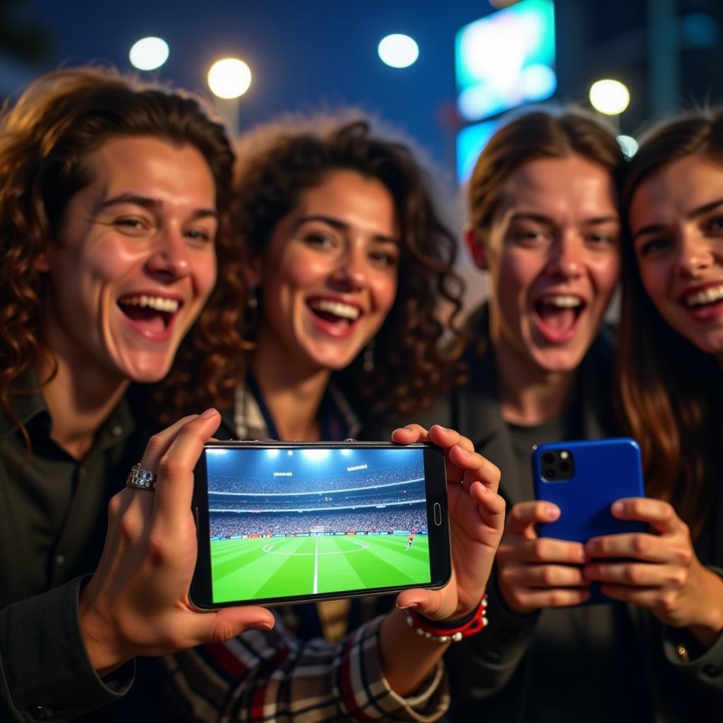 Fans Watching Football Match on Phone