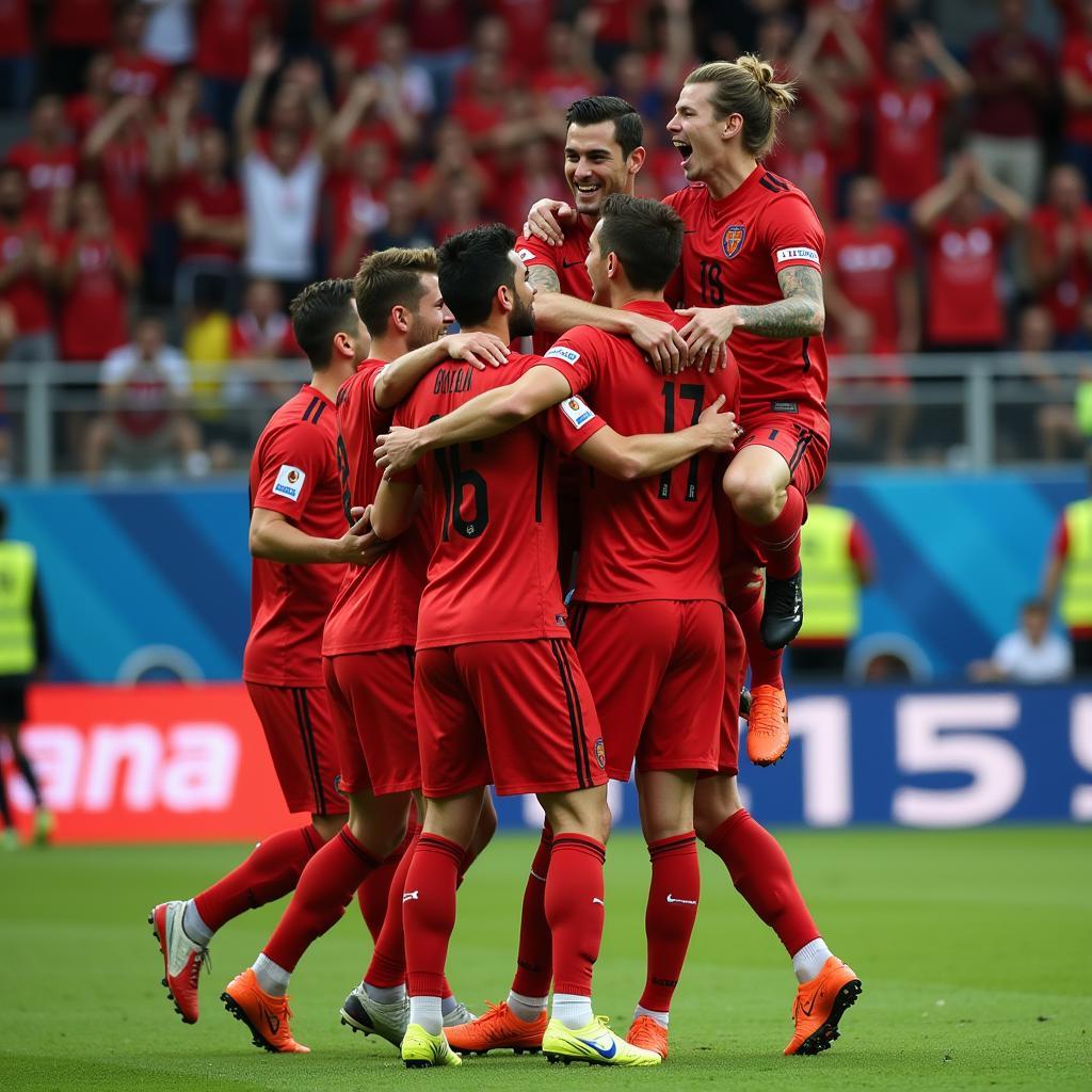 Albania celebrating victory against Serbia