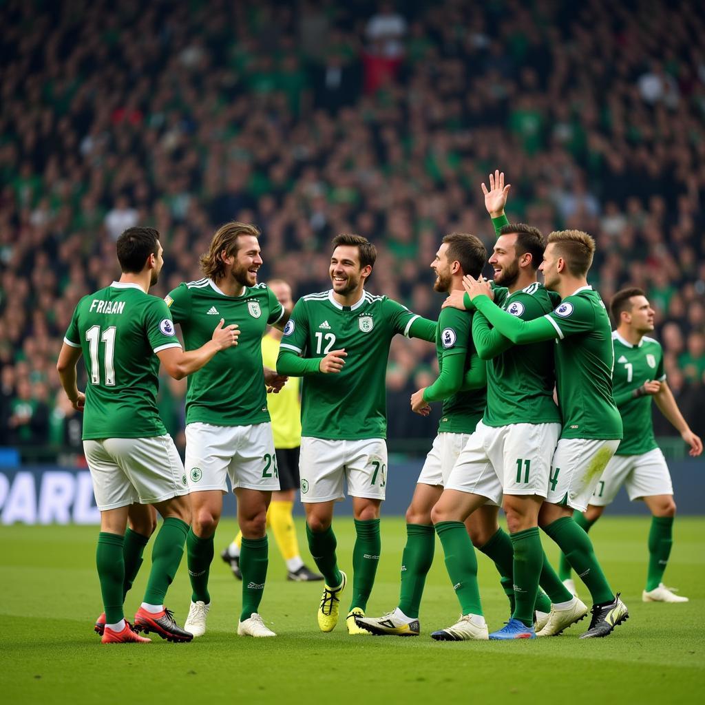 Northern Ireland football team celebrating a goal