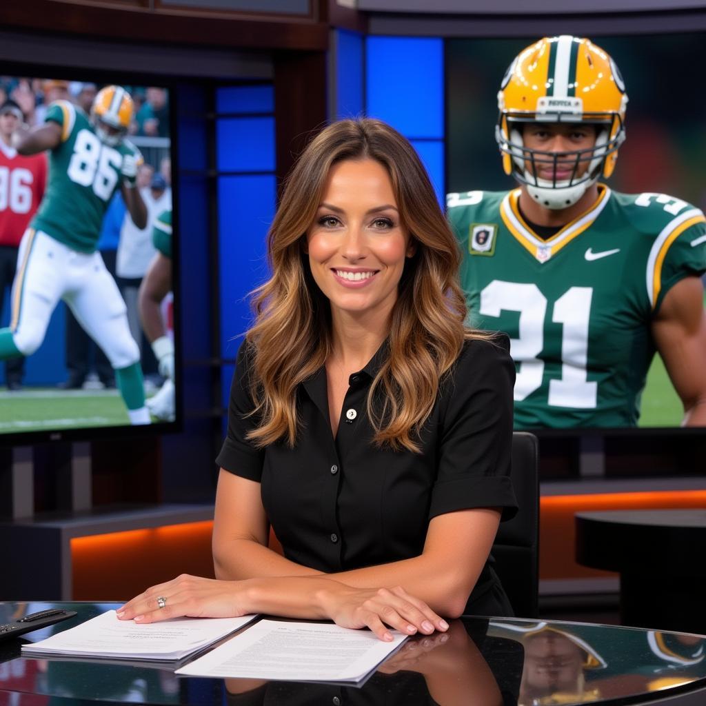 Female Sportscaster on Set