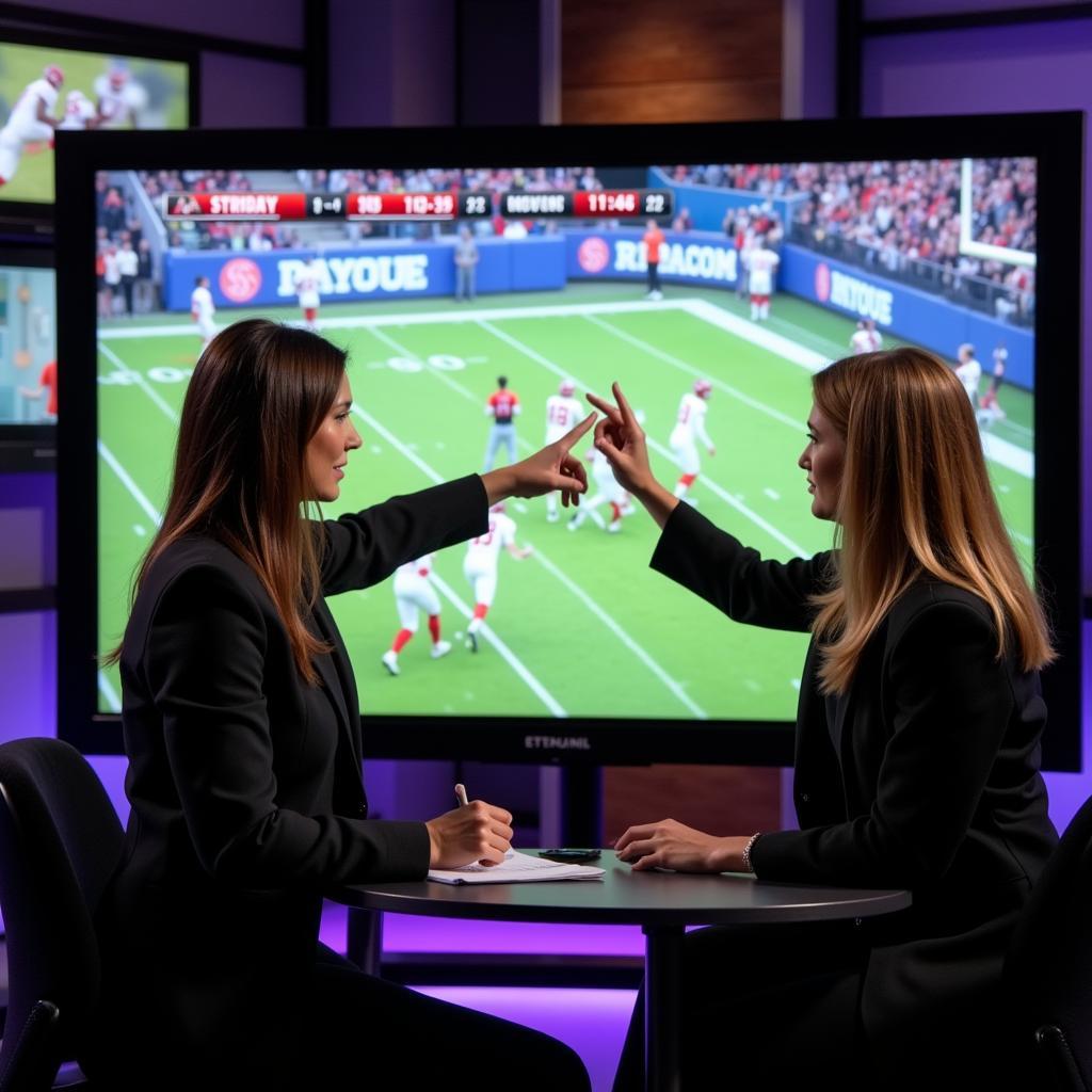 Female Analysts Discussing College Football Game Strategy