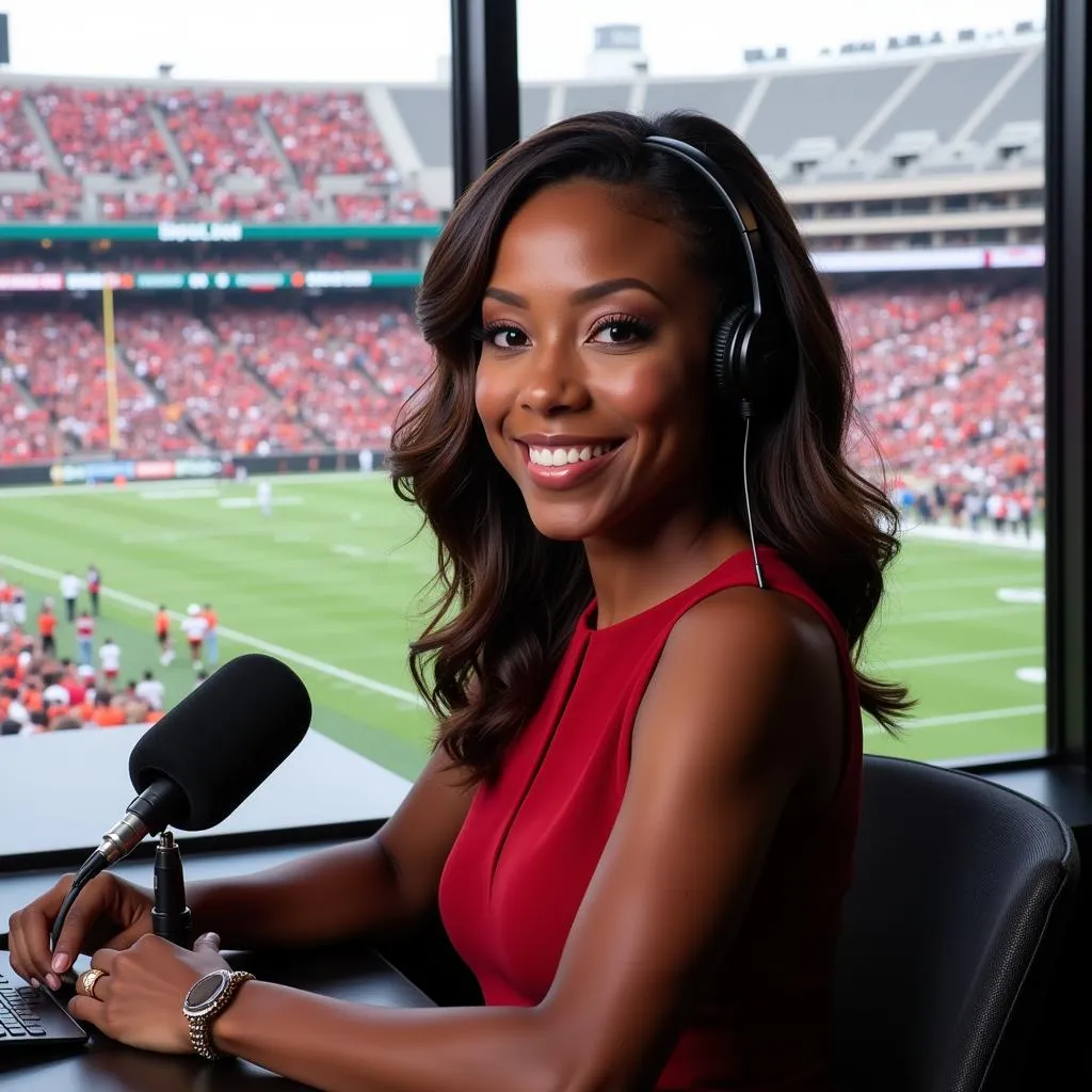 Black female sports broadcaster at work