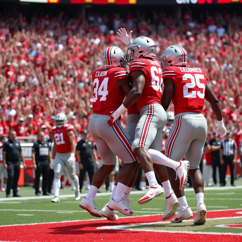 Ohio State Buckeyes celebrate a touchdown against Alabama Crimson Tide