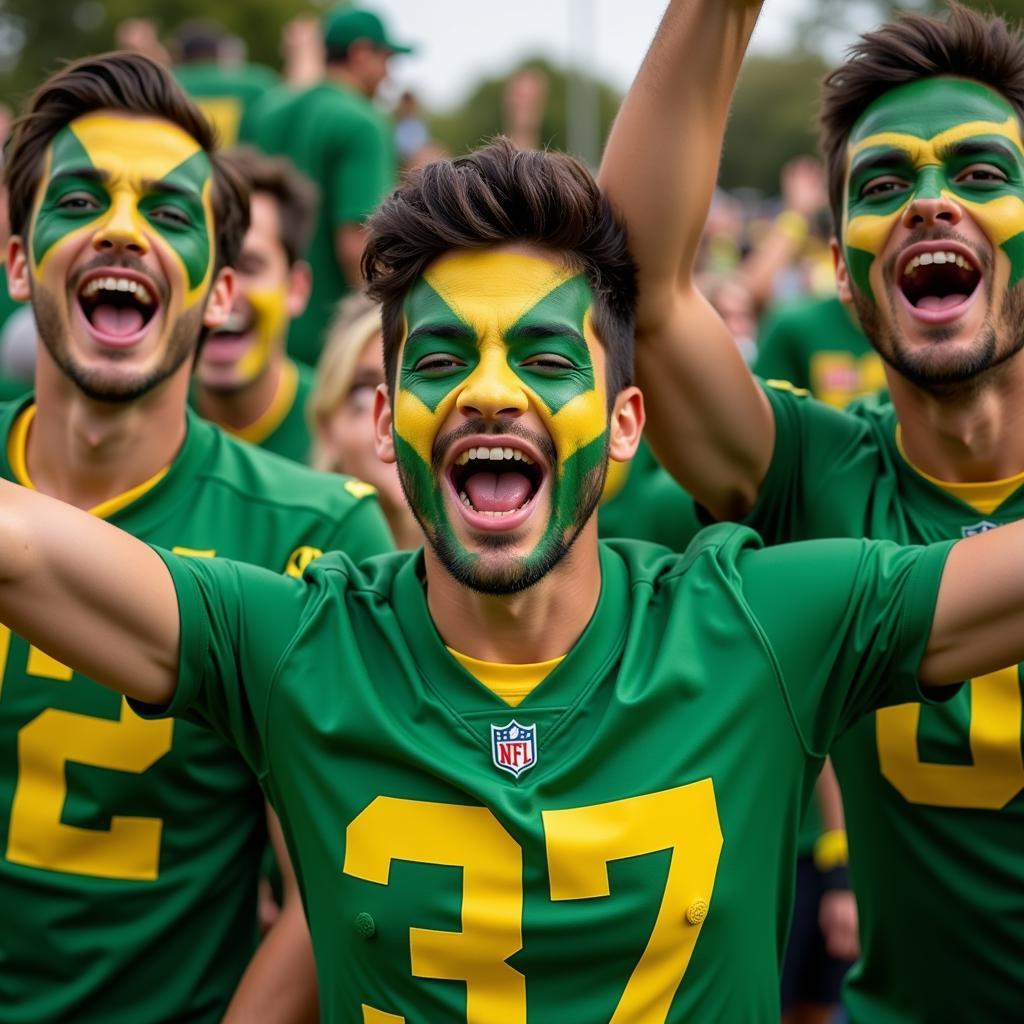 Oregon Ducks fans celebrating a touchdown